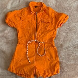 Bright Orange Kids Romper with Zipper Thin denim